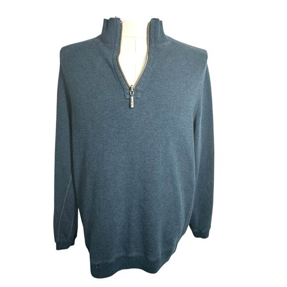 TOMMY BAHAMA Men Large 100% Cotton Blue Gray Reversible 1/4 Zip Pullover Sweater - Picture 4 of 9